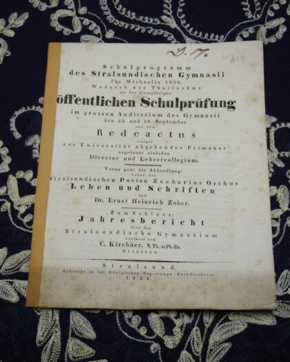 Ueber des Stralsundischen Poëten Zacharias Orthus Leben und Schriften.